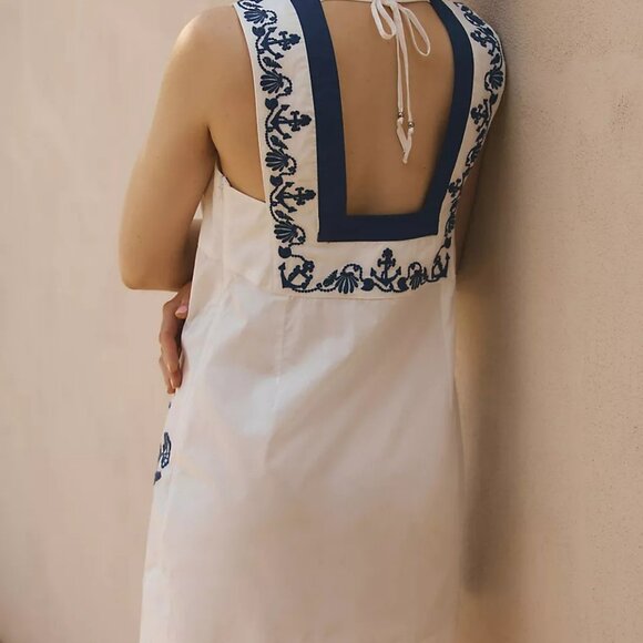 Retro Embroidered Floral Nautical / Sailor Mini Dress - Picture 3 of 16